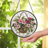 Pink Morning Glory Glass Suncatcher Flower Window Hanging Decor Garden-Inspired Gift Birthday Month Flower Gift for Mom